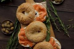 Bagels with cream cheese and smoked salmon