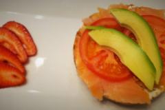 Bagel with cream cheese,smoked salmon, tomato and avocado