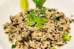 Laab grounded pork, chicken or beef with lime toasted rice, shallots and mint